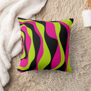 Ebb and Flow 4 in Lime Green, Hot Pink and Black Cushion