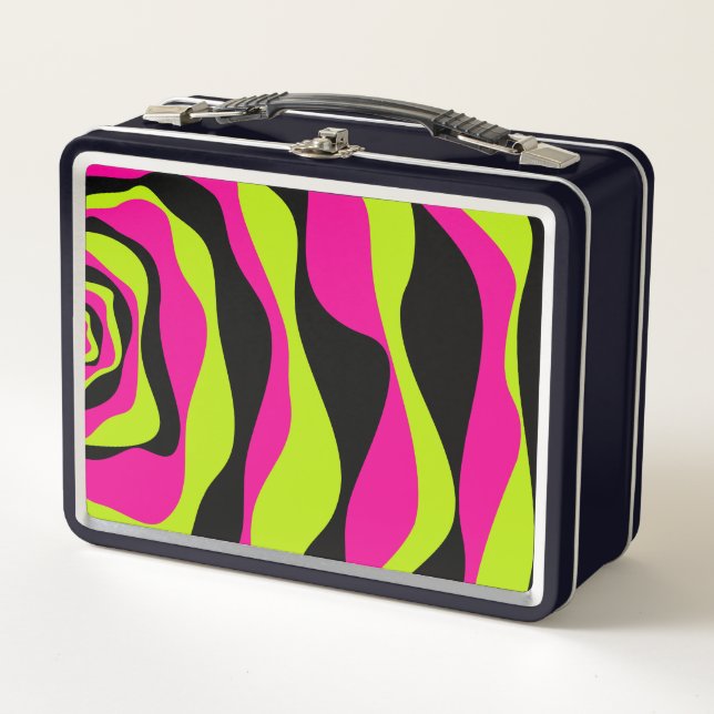 Ebb and Flow 4 in Lime Green, Hot Pink and Black Metal Lunch Box (Front)