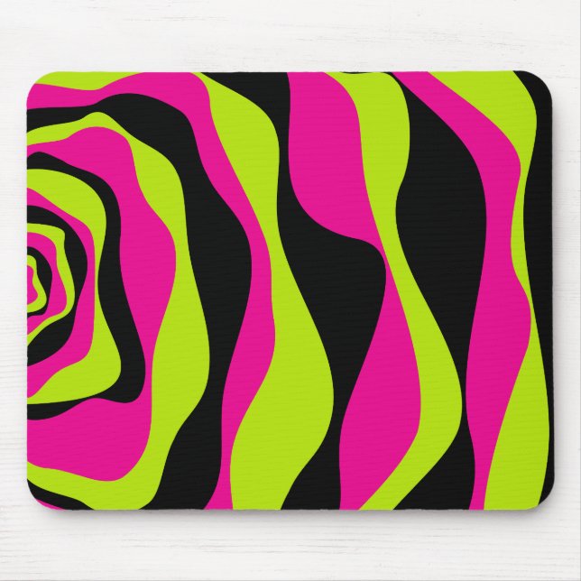 Ebb and Flow 4 in Lime Green, Hot Pink and Black Mouse Mat (Front)