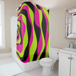 Ebb and Flow 4 in Lime Green, Hot Pink and Black Shower Curtain