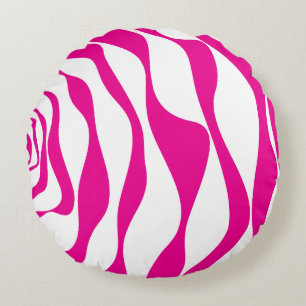 Ebb and Flow 4 in Magenta and White Round Cushion