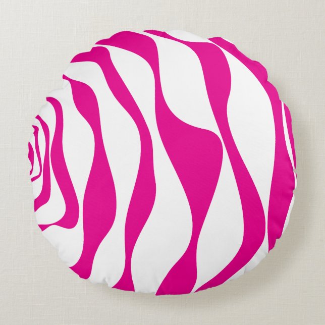 Ebb and Flow 4 in Magenta and White Round Cushion (Front)