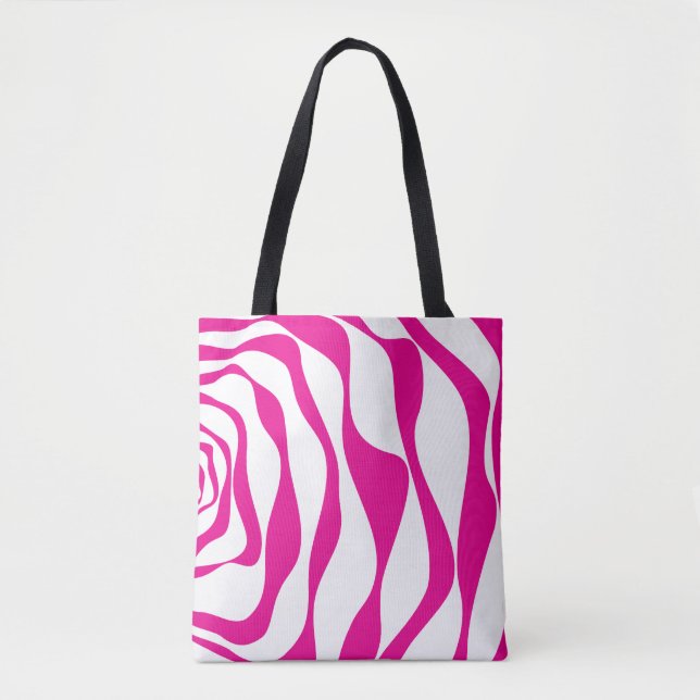 Ebb and Flow 4 in Magenta and White Tote Bag (Front)