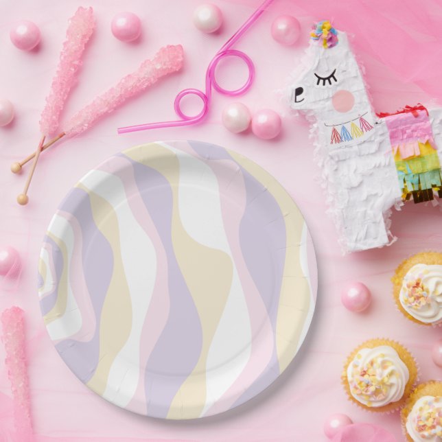 Ebb and Flow 4 - Pastel Pink, Yellow and Purple Paper Plate (Party)