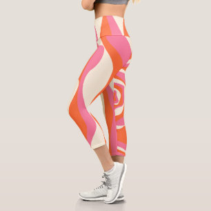 Ebb and Flow 4 - Pink, Orange and Cream Capri Leggings