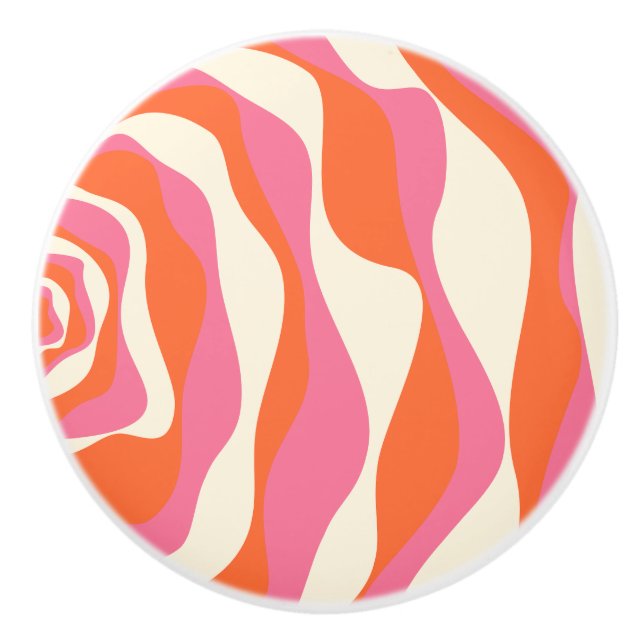 Ebb and Flow 4 - Pink, Orange and Cream Ceramic Knob (Front)