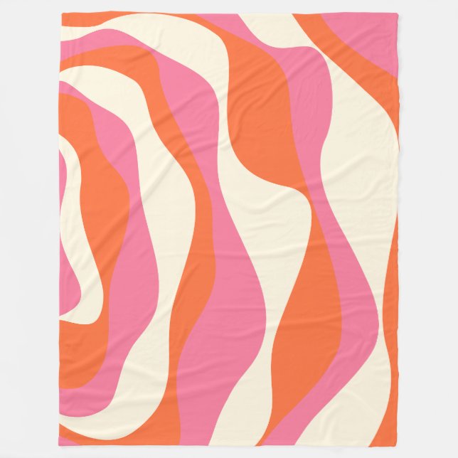 Ebb and Flow 4 - Pink, Orange and Cream Fleece Blanket (Front)