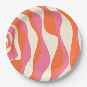 Ebb and Flow 4 - Pink, Orange and Cream Paper Plate