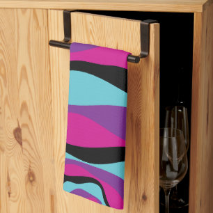 Ebb and Flow 4 - Pink, Purple, Blue and Black Tea Towel