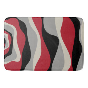 Ebb and Flow 4 - Red, Grey, Black and Bone White Bath Mat