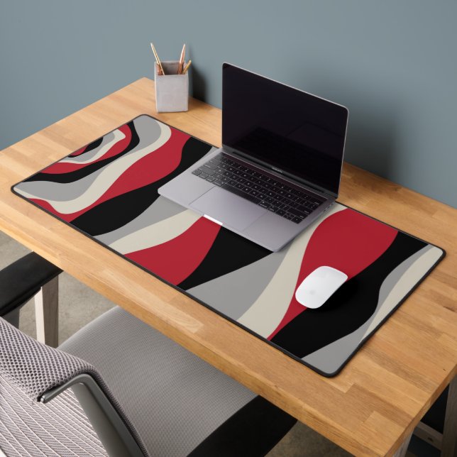 Ebb and Flow 4 - Red, Grey, Black and Bone White  Desk Mat (Office 2)