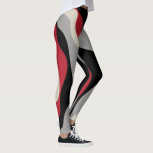 Ebb and Flow 4 - Red, Grey, Black and Bone White  Leggings