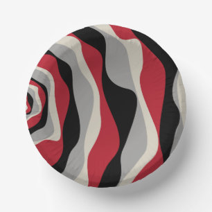 Ebb and Flow 4 - Red, Grey, Black and Bone White Paper Plate