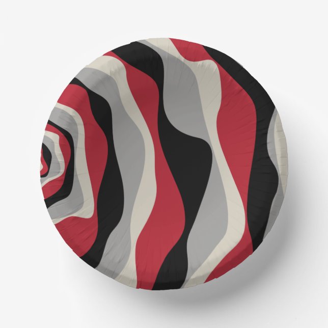 Ebb and Flow 4 - Red, Grey, Black and Bone White Paper Plate (Front)