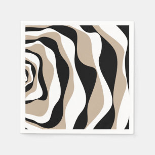 Ebb and Flow 4 - Taupe, Black and White Napkin