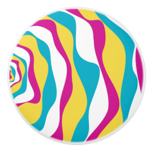 Ebb and Flow 4 - Turquoise, Yellow, Pink and White Ceramic Knob