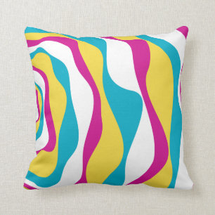 Ebb and Flow 4 - Turquoise, Yellow, Pink and White Cushion