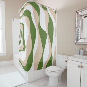 Ebb and Flow 4 - White, Sand and Palm Green Shower Curtain