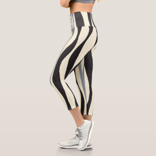 Ebb and Flow in Black, Gray and Cream  Capri Leggings