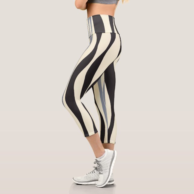 Ebb and Flow in Black, Grey and Cream  Capri Leggings (Left)
