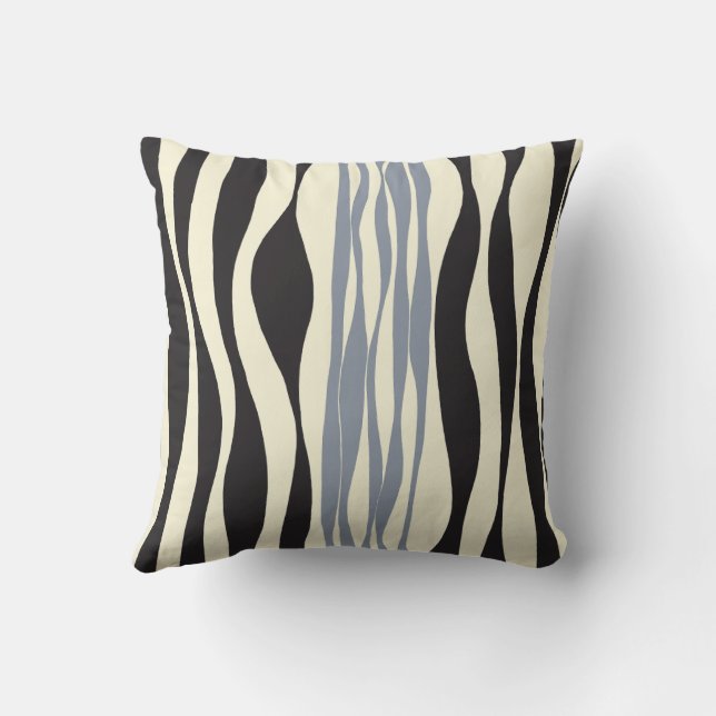 Ebb and Flow in Black, Grey and Cream  Cushion (Back)