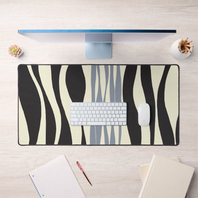 Ebb and Flow in Black, Grey and Cream  Desk Mat (Office 1)