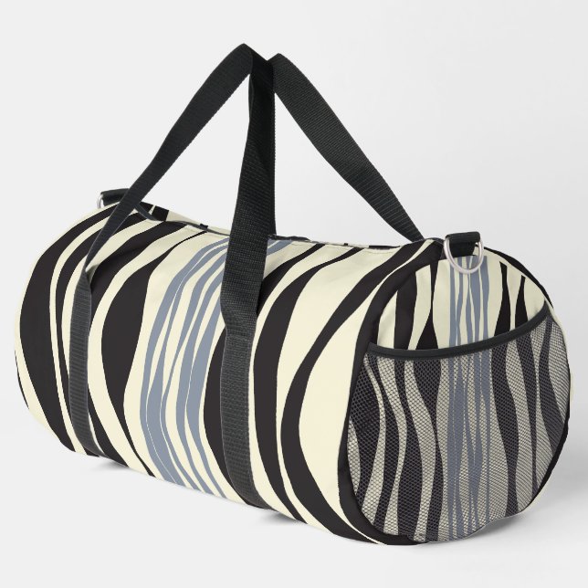 Ebb and Flow in Black, Grey and Cream  Duffle Bag (Right Corner)