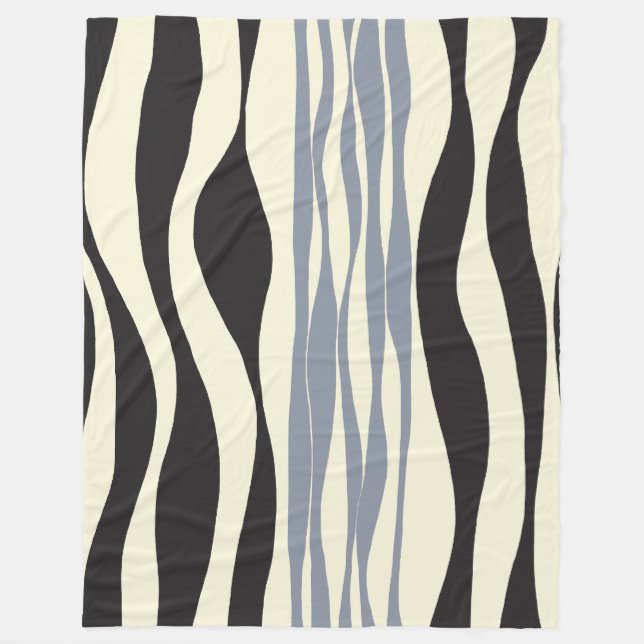 Ebb and Flow in Black, Grey and Cream  Fleece Blanket (Front)