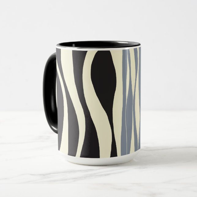 Ebb and Flow in Black, Grey and Cream  Mug (Front Left)