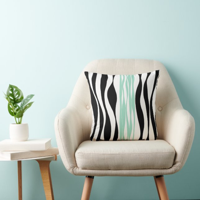 Ebb and Flow - Mint Green, White and Black  Cushion (Chair)