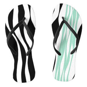 Ebb and Flow - Mint Green, White and Black Flip Flops