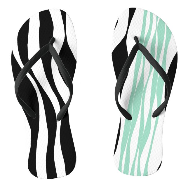 Ebb and Flow - Mint Green, White and Black  Flip Flops (Footbed)