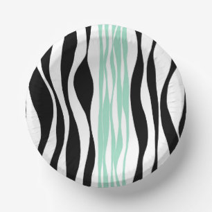 Ebb and Flow - Mint Green, White and Black Paper Plate