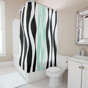 Ebb and Flow - Mint Green, White and Black Shower Curtain