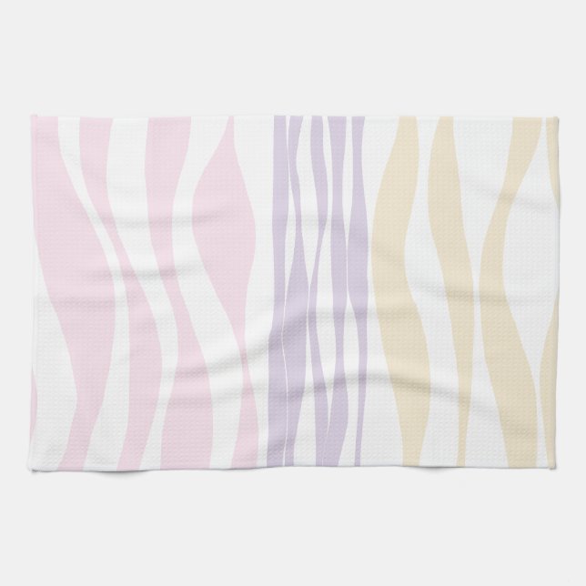 Ebb and Flow - Pastel Pink, Yellow and Purple Tea Towel (Horizontal)
