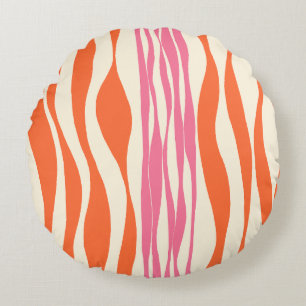 Ebb and Flow - Pink, Orange, and Cream  Round Cushion