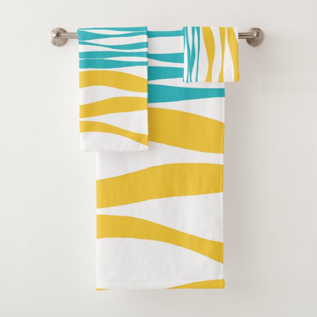 Ebb and Flow - Turquoise & Yellow Bath Towel Set (Insitu)