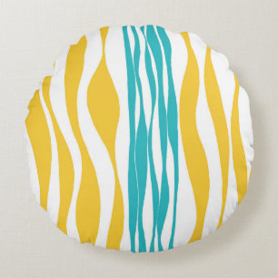 Ebb and Flow - Turquoise & Yellow Round Cushion