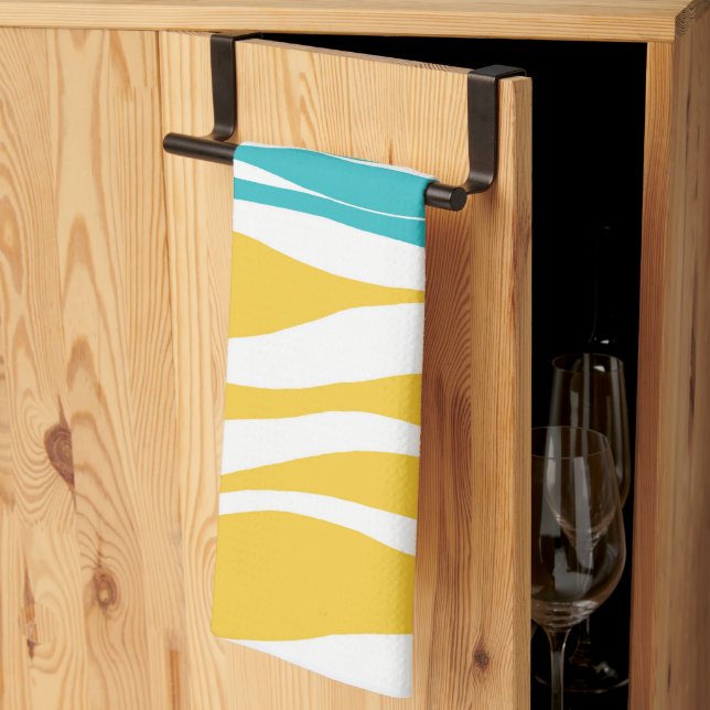 Ebb and Flow - Turquoise & Yellow Tea Towel (Thirds Fold)