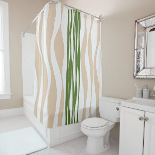 Ebb and Flow - White, Sand and Palm Green Shower Curtain