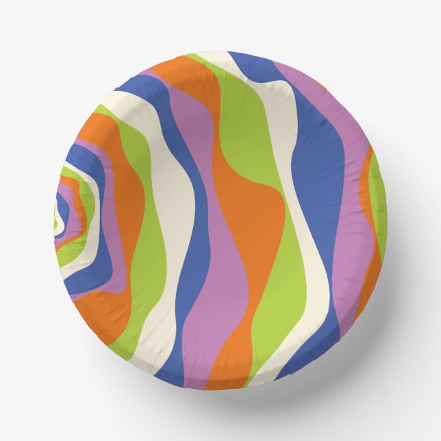Ebb & Flow 4 Blue, Orange, Purple, Green & Cream Paper Plate (Front)