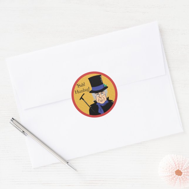 Ebenezer Scrooge Bah! Humbug! Classic Round Sticker (Envelope)