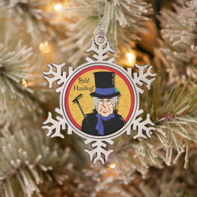 Ebenezer Scrooge Bah! Humbug! Snowflake Pewter Christmas Ornament (Tree)