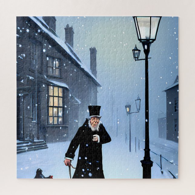 Ebenezer Scrooge Snowy Victorian Street Jigsaw Puzzle (Vertical)
