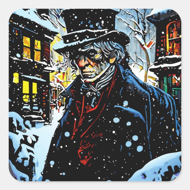 Ebenezer Scrooge Victorian Christmas Winter Scene  Square Sticker (Front)