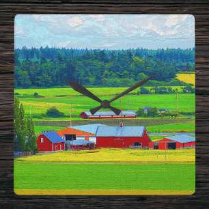Ebey's Landing Prairie Red Barns Clock