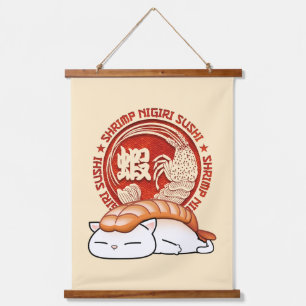 Ebi Shrimp Sushi Cat Hanging Tapestry