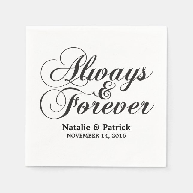 Ebony Always & Forever Wedding Paper Napkins (Front)