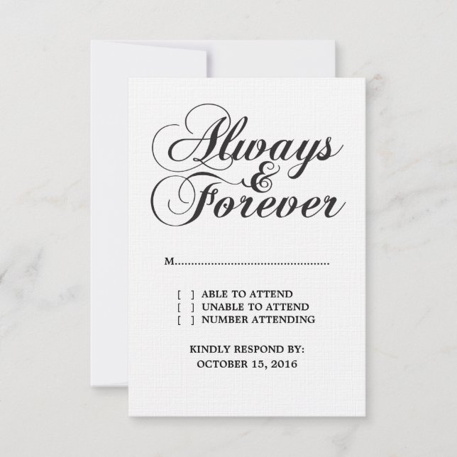 Ebony Always & Forever Wedding RSVP Card (Front)