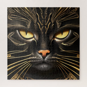 Ebony and Gold Cat Jigsaw Puzzle